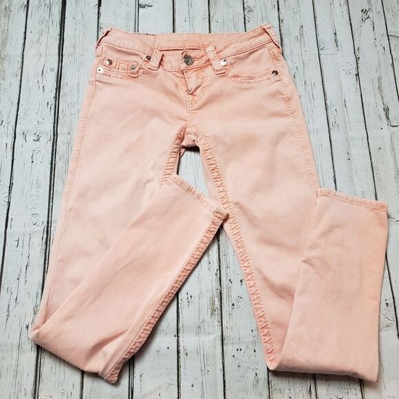 True Religion Skinny Light coral pink Salmon wash Jeans 26 - Picture 2 of 13